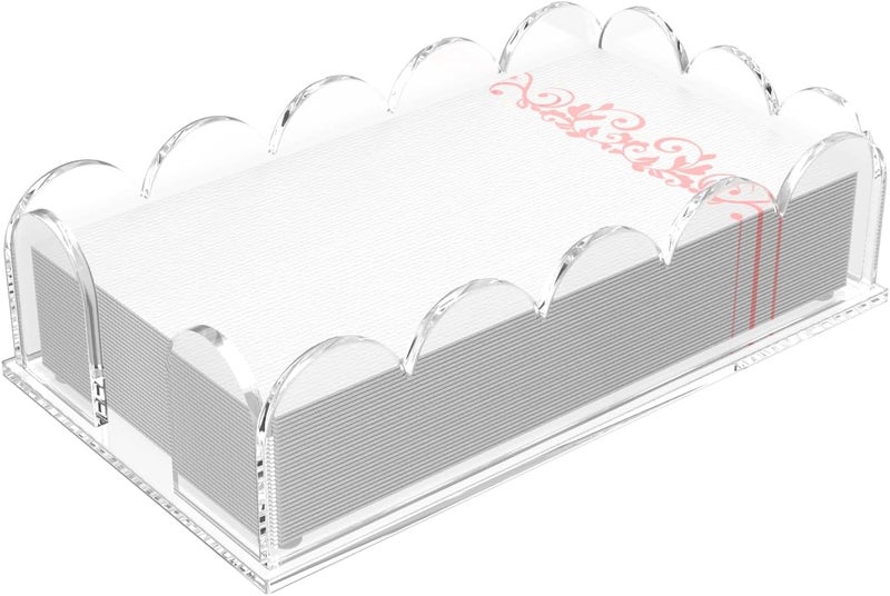 YAGELI Clear Acrylic Napkin Holder – Elegant Scalloped Tray for Bathroom, Kitchen, Dining Room – Flat Guest Towel & Disposable Paper Holder for Weddings, Hotels, and Home Decor（8.6x4.9x2.3in) - Image 1